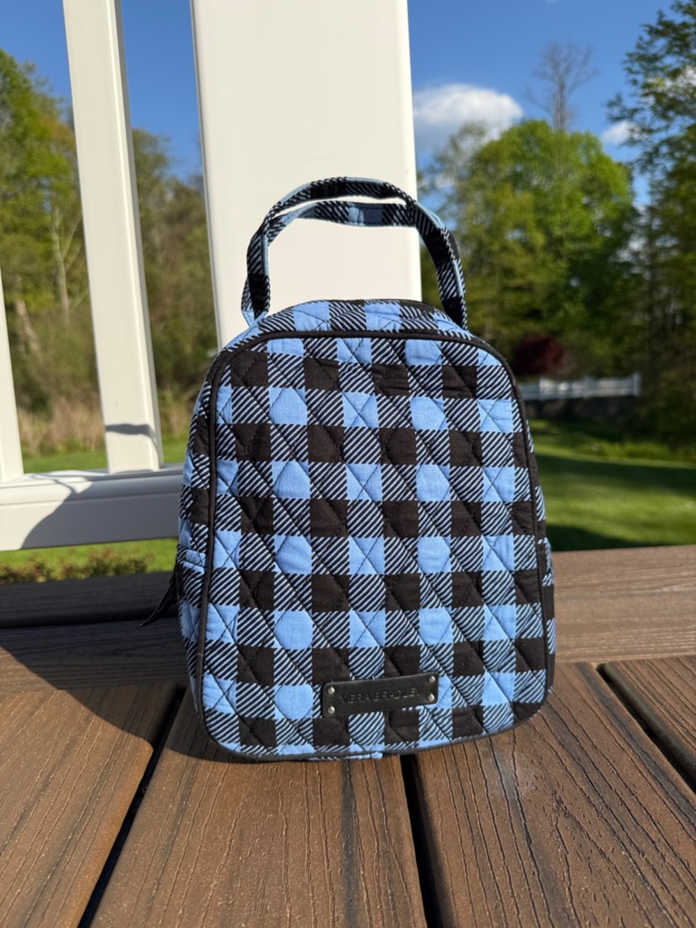 Vera Bradley Black & Blue Quilted Check Cosmetic Case/lunch bag.